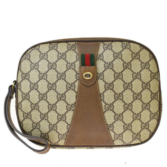 GUCCI GG Pattern Shelly Clutch Hand Bag PVC Leathe